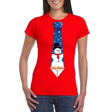Fout kerst shirt rood sneeuwman stropdas voor dames