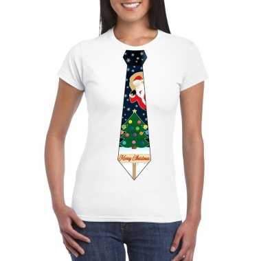 Fout kerst shirt wit kerstboom stropdas voor dames