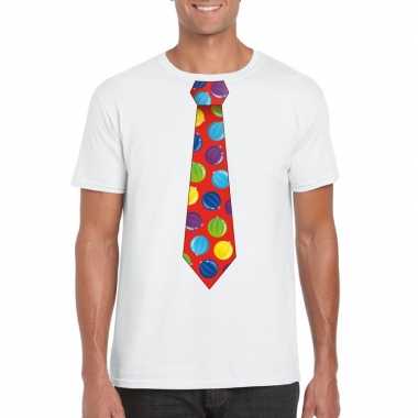 Foute kerst shirt met kerstballen stropdas wit voor heren