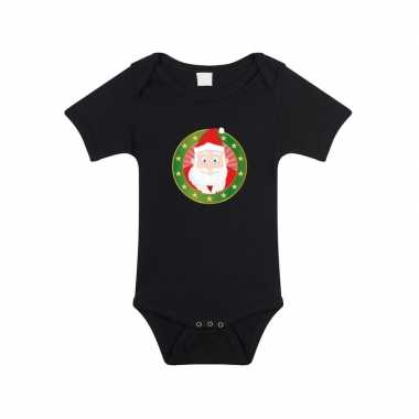 Kerstoutfit baby rompertje met kerstman zwart jongens en meisjes