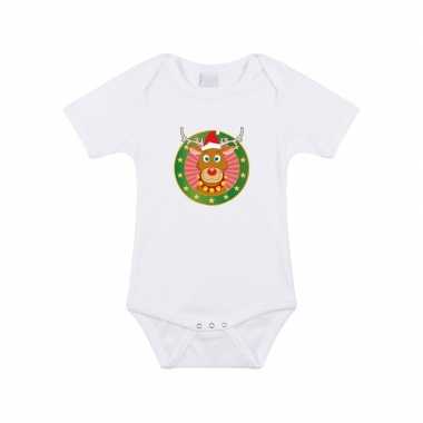 Kerstoutfit baby rompertje met rendier wit jongens en meisjes