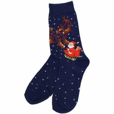 Sokken kerst blauw met rendieren