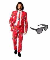 Carnavalsoutfit heren kerst print outfit 50 l met gratis zonnebril