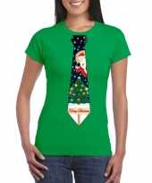 Fout kerst-shirt groen kerstboom stropdas voor dames
