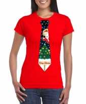 Fout kerst-shirt rood kerstboom stropdas voor dames