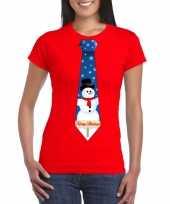 Fout kerst-shirt rood sneeuwman stropdas voor dames