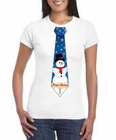 Fout kerst-shirt wit sneeuwman stropdas voor dames