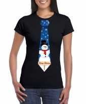 Fout kerst-shirt zwart sneeuwman stropdas voor dames
