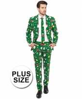 Grote maat groene business suit met kerst thema